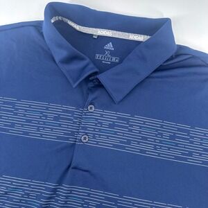 Adidas Shirt Mens Extra Large Navy Blue Striped Golf Polo Performance S/S